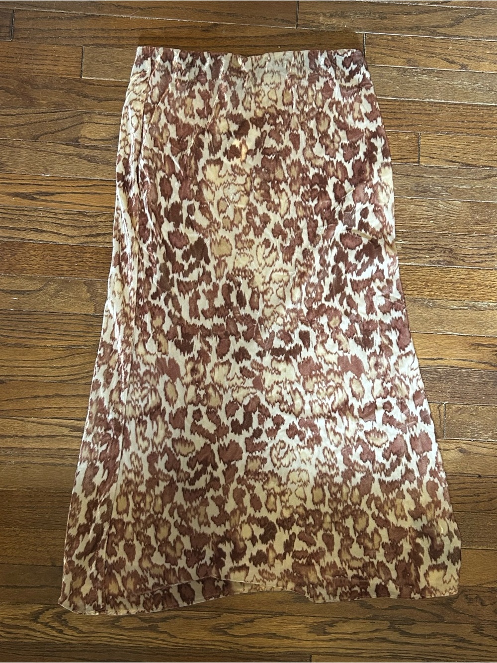 Anthropologie Brown and Cream Animal-Print Midi Skirt